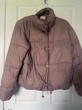 Insulated Mauve Puffer Jacket with High Collar